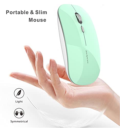Uiosmuph Q5 Ratón Inalámbrico Recargable, Mouse Wireless 2.4G Mute de Mouse Inalambrico, Ultra Delgado,1600 dpi Ajustable para Portatil/Computadora/Windows/Linux/Vista/PC(Mint Green)