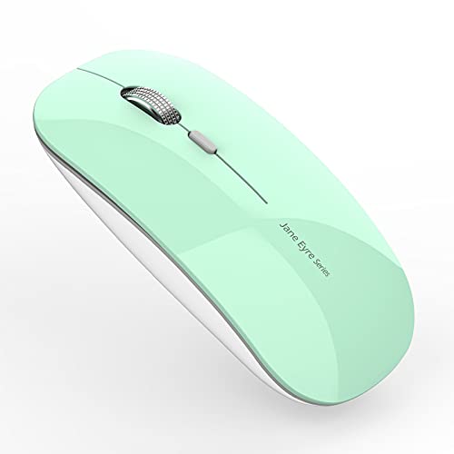 Uiosmuph Q5 Ratón Inalámbrico Recargable, Mouse Wireless 2.4G Mute de Mouse Inalambrico, Ultra Delgado,1600 dpi Ajustable para Portatil/Computadora/Windows/Linux/Vista/PC(Mint Green)