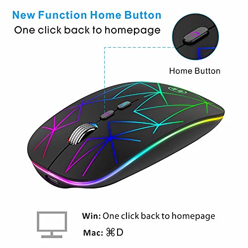 Uiosmuph U18 Ratón inalámbrico de 2,4 GHz, LED ratón silencioso Recargable con Adaptador de Receptor Nano USB Tipo c para Ordenador portátil Tablet PC (Black)