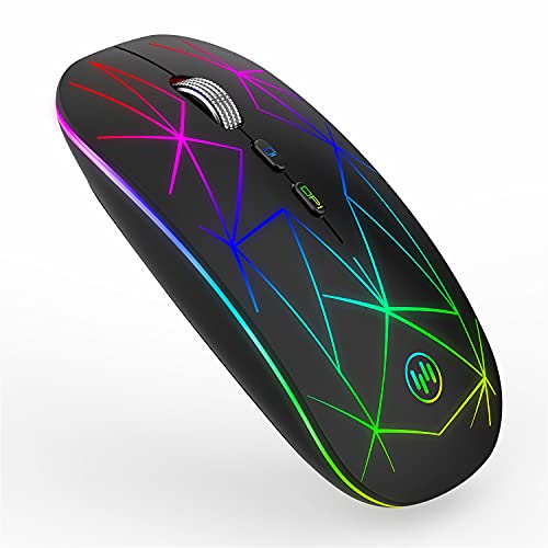 Uiosmuph U18 Ratón inalámbrico de 2,4 GHz, LED ratón silencioso Recargable con Adaptador de Receptor Nano USB Tipo c para Ordenador portátil Tablet PC (Black)
