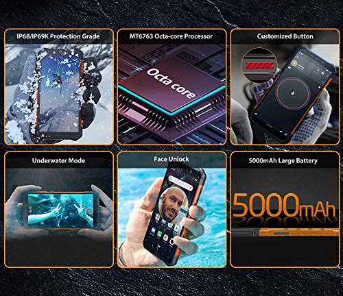 Ulefone Armor X5, 4G Móvil Antigolpes Baratos, MTK6763 Octa-Core 3GB RAM 32GB ROM, Android 9.0 5.5 ”IP68 Impermeable Moviles Todoterreno, Dual SIM, 5000mAh Batería, Desbloqueo Facial NFC Rojo
