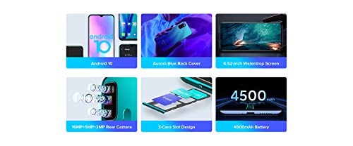 Ulefone Note 9P Teléfono Android 10, 6.52 '' Smartphone 16MP Cuatro Cámara, Octa-Core 4GB+64GB, Ranura para 3 Tarjetas, Doble SIM Móvil, 4500mAh Batería OTG, Desbloqueo Facial+Huella Digital Aurora