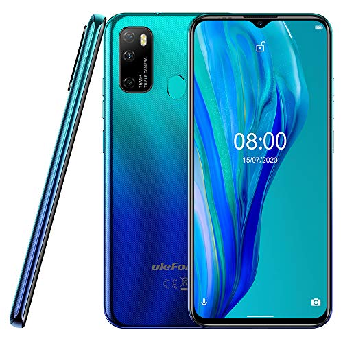Ulefone Note 9P Teléfono Android 10, 6.52 '' Smartphone 16MP Cuatro Cámara, Octa-Core 4GB+64GB, Ranura para 3 Tarjetas, Doble SIM Móvil, 4500mAh Batería OTG, Desbloqueo Facial+Huella Digital Aurora