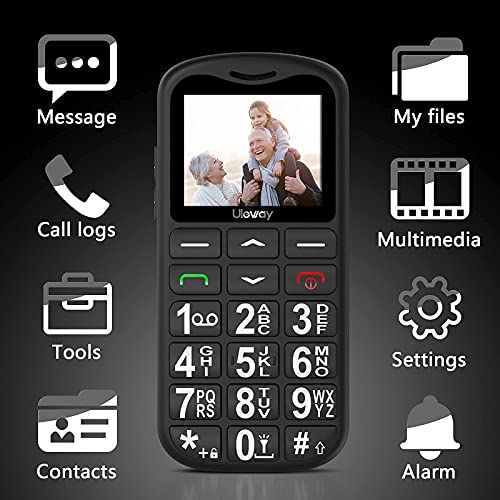 Uleway Teléfono Móvil para Personas Mayores Teclas Grandespara Mayores, con SOS Botón, 1.77 Pulgadas, con una Base de Carga, Fácil de Usar para Ancianos, Negro