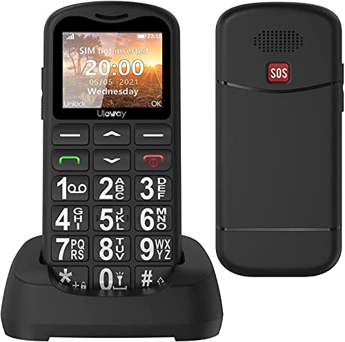 Uleway Teléfono Móvil para Personas Mayores Teclas Grandespara Mayores, con SOS Botón, 1.77 Pulgadas, con una Base de Carga, Fácil de Usar para Ancianos, Negro