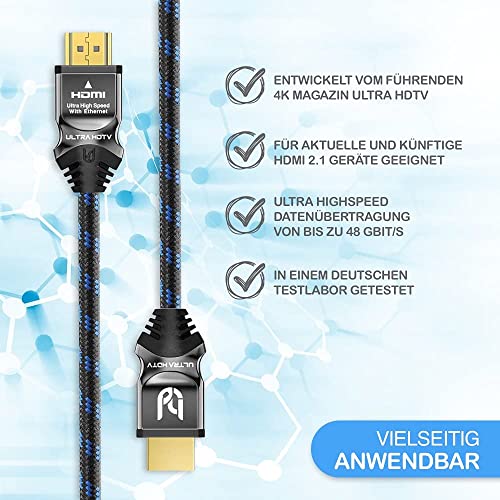 Ultra HDTV 8K Cable HDMI de Ultra Alta Velocidad - Cable HDMI 2.1 – 48 Gbit/s, 4K@120Hz / 8K@60Hz, Dynamic HDR-10+, eARC, Variable Refresh Rate (VRR), Dolby Vision (5 Metros)