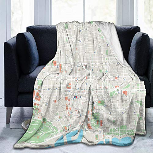Ultra-Soft Micro Fleece Soft and Warm Throw Blanket, Map, Map of Barcelona City Streets Parks Subdistricts Points of Interests,80" 60",Beige Lime Green Pale Blue