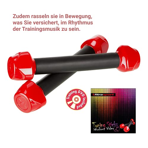 Ultrasport Set de danza/fitness formado por dos mancuernas Toning Sticks y DVD de entrenamiento – mancuernas apropiadas para zumba, ideal para mujeres deportistas – mancuernas y pesas para fitness con diversión y ritmo