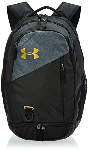 Under Armour Hustle 4.0, accesorio deportivo, mochila para portátil resistente al agua unisex, Gris (Black / Black Medium Heather / Metallic Gold Luster) , One Size