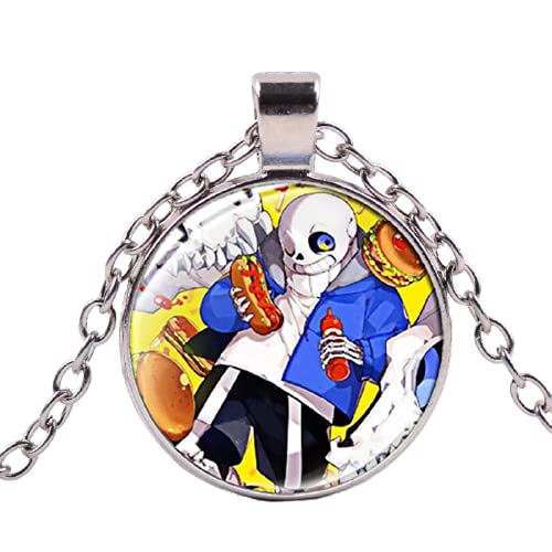 Undertale Papyrus Sans Gamer Collar de cristal de color plateado Cabujón colgante cadena larga juego de dibujos animados personaje Punk joyería
