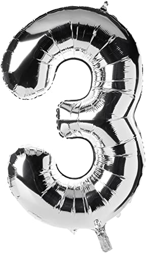 Unique Party-53823 Globo gigante número 3, color plata, 86 cm (53823) , color/modelo surtido