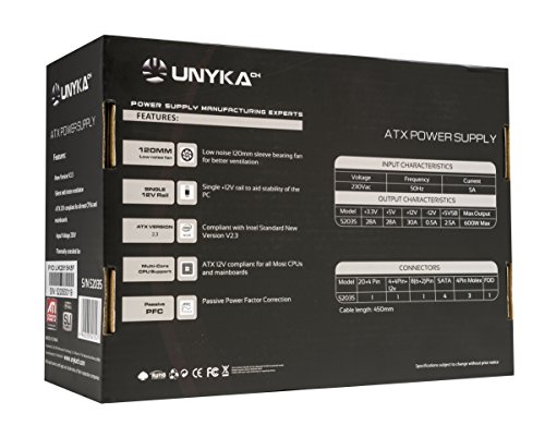 Unykach 52035 600w ATX Negro, Rojo Unidad de - Fuente de alimentación (600 w, 12v,+3.3v,+5v,+5vsb,12v, 28 a, 30 a, 28 a, 0,5 a).