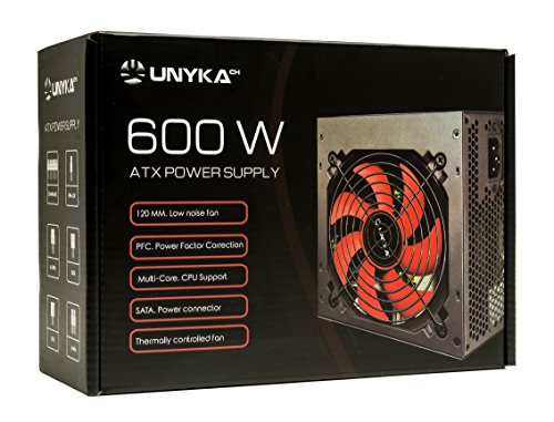 Unykach 52035 600w ATX Negro, Rojo Unidad de - Fuente de alimentación (600 w, 12v,+3.3v,+5v,+5vsb,12v, 28 a, 30 a, 28 a, 0,5 a).