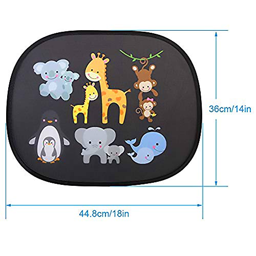 URAQT Parasol de Coche Infantil con Protección UV, 2Pcs Parasol Coche Infantil Lateral, Autoadhesivo, para Proteger del Sol a Bebés y Mascotas, Parasol Coche Bebé de Animales de Safari, Animal