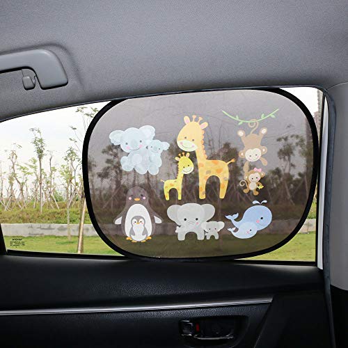 URAQT Parasol de Coche Infantil con Protección UV, 2Pcs Parasol Coche Infantil Lateral, Autoadhesivo, para Proteger del Sol a Bebés y Mascotas, Parasol Coche Bebé de Animales de Safari, Animal