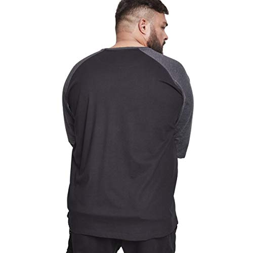 Urban Classics Camiseta raglán Contrast 3/4 Sleeve, Blk/Cha, XL para Hombre