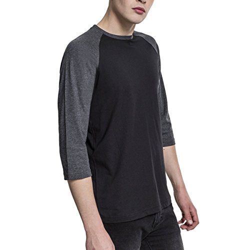 Urban Classics Camiseta raglán Contrast 3/4 Sleeve, Blk/Cha, XL para Hombre