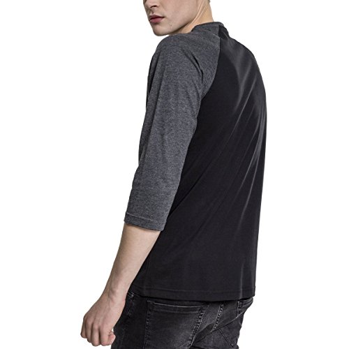 Urban Classics Camiseta raglán Contrast 3/4 Sleeve, Blk/Cha, XL para Hombre