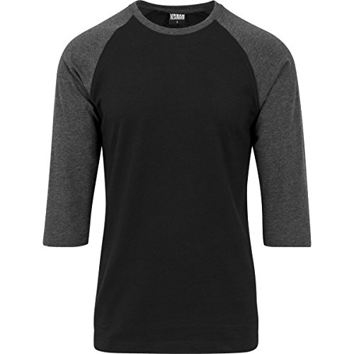 Urban Classics Camiseta raglán Contrast 3/4 Sleeve, Blk/Cha, XL para Hombre