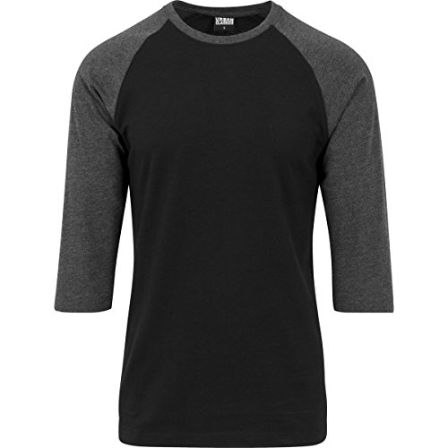 Urban Classics Camiseta raglán Contrast 3/4 Sleeve, Blk/Cha, XL para Hombre