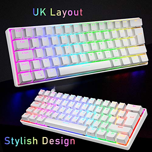 UrChoiceLtd UK61 60% Teclado mecánico para Juegos Tipo C Cableado 61 Teclas Retroiluminación LED Teclado Impermeable USB Retroiluminación RGB Teclas Anti-Fantasma para computadora/PC/Laptop/Mac