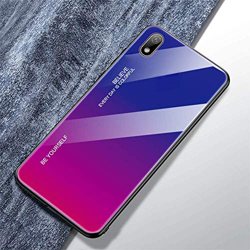 Urhause Compatible con Funda Huawei Y5 2019 Carcasa Trasera Case Vidrio Templado Degradado Color Cubierta Ultradelgado Anti-Rasguño Funda Protección 360 Grados Rígido Dura Bumper,Azul Rosado