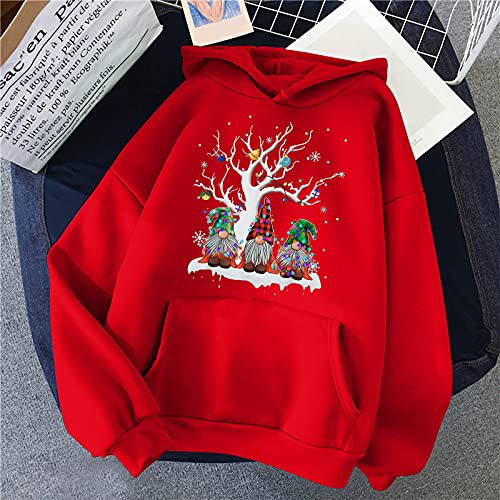 URIBAKY - Sudadera de manga larga con capucha para mujer, diseño informal de manga larga para mujer, sudadera con capucha y capucha, rojo A, M
