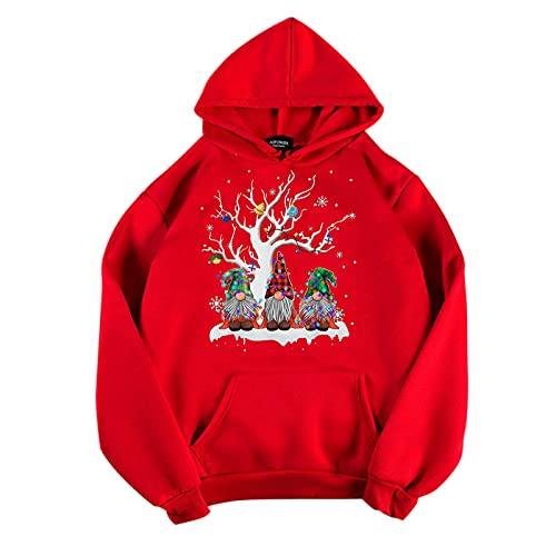 URIBAKY - Sudadera de manga larga con capucha para mujer, diseño informal de manga larga para mujer, sudadera con capucha y capucha, rojo A, M