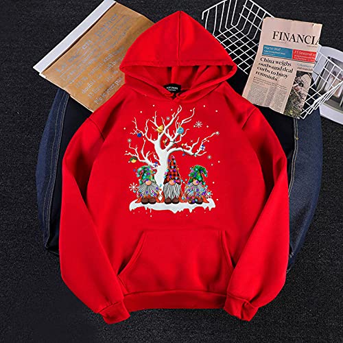 URIBAKY - Sudadera de manga larga con capucha para mujer, diseño informal de manga larga para mujer, sudadera con capucha y capucha, rojo A, M