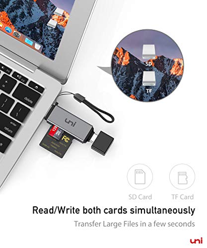 USB 3.0 Lector de Tarjeta SD, uni USB C Lector de Tarjeta Memoria, Lector de Tarjeta Micro SD con Anti-Pérdida Acollador, Cáscara Aluminio, Compatible con MacBook Pro, iPad Pro etc