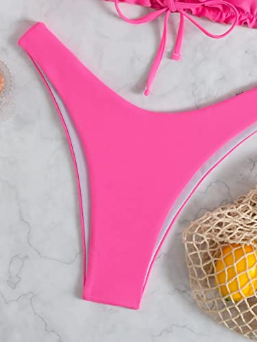 UYROOSS Bikini for Mujer Swimsuits Playa Sorteo Lechuga Recorte del Traje de baño del Bikini del Hombro (Color : Hot Pink, Size : S)