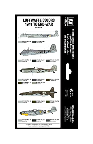 Vallejo 71166 Model Air - Colores Acrílicos, Luftwaffe Colors 1941 to end-war, 17 ml, 8 uds