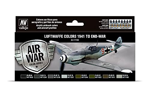 Vallejo 71166 Model Air - Colores Acrílicos, Luftwaffe Colors 1941 to end-war, 17 ml, 8 uds