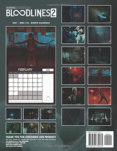 Vampire the Masquerade Bloodlines 2 Calendar 2022-2023: Vampire Calendar 2022 - OFFICIAL Games calendar 2022 18 months- Planner Gifts boys girls kids ... 17''x11''(Kalendar Calendario Calendrier).