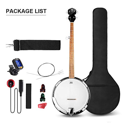 Vangoa 5 cuerdas Banjo Remo Cabeza Cerrada Espalda Sólida con kit de Principiante, Sintonizador, Correa, Recogida, Cuerdas, Selecciones y Bolsa