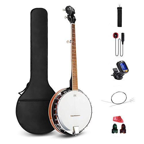Vangoa 5 cuerdas Banjo Remo Cabeza Cerrada Espalda Sólida con kit de Principiante, Sintonizador, Correa, Recogida, Cuerdas, Selecciones y Bolsa