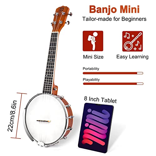Vangoa Ukelele de banjo de 4 cuerdas, mini banjolele de concierto de viaje portátil de 23 pulgadas para principiantes con estuche, correa, cuerdas y más