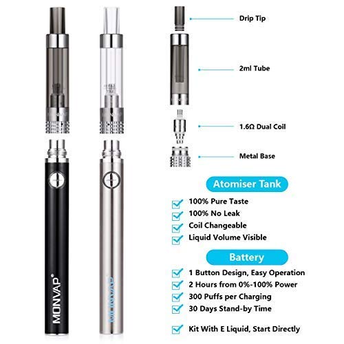 Vaper Cigarros Electronicos, MONVAP M2 Ecig, 2 * Vape Pen + 5* E Liquido, 1,6ohm 2ml, Battería Recargable Cigarrillos Electronicos, E Cigarette Sin Nicotina 0,0mg