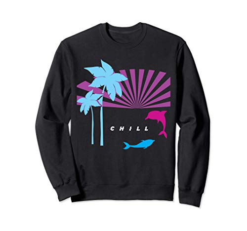 Vaporwave Retro CHILL Vibes Dolphin Sunset Palm Tree Dolphin Sudadera