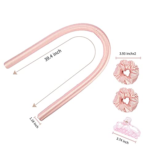 Varilla para Rizar sin Calor,Rizar sin Calor Rulos,Heatless Hair Curler,DIY Hair Styling Kit,para Herramientas de Peinado de Cabello Medio y Largo,4 Piezas. (Rosa)