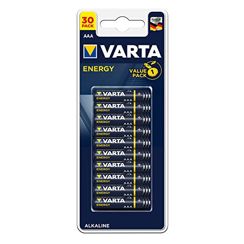 Varta Pila Energy AAA Micro LR03 (paquete de 30 unidades), pila alcalina – "Made in Germany" – Adecuado para radios y relojes de pared