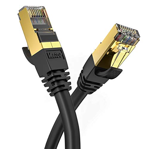 Veetop Cable Ethernet Cat 8 de Red con Conectores rj45 Oro para 40 Gigabit Internet LAN 1m Negro