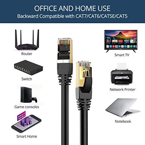 Veetop Cable Ethernet Cat 8 de Red con Conectores rj45 Oro para 40 Gigabit Internet LAN 2m Negro