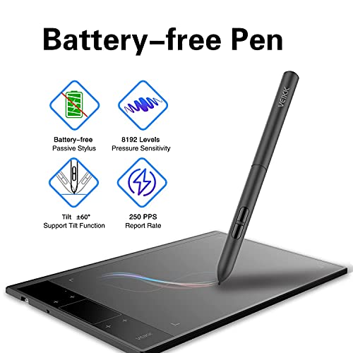 VEIKK A30 10 x 6 Pulgadas Digital Graphics Drawing Tablet Pen Tablet con 8192 Niveles Pasivo Pen y Smart Gesture Touch & 4 Touch Keys