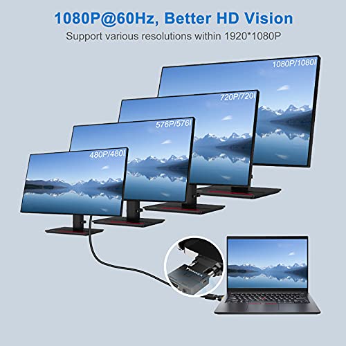 VGA a HDMI Adaptador con Audio 1080P@60Hz, Conversor de PC Antigua a TV/Monitor con HDMI, FOINNEX Convertidor VGA Macho a HDMI Hembra Compatible para Ordenadores, Portátiles, PC, Proyectores,Monitores