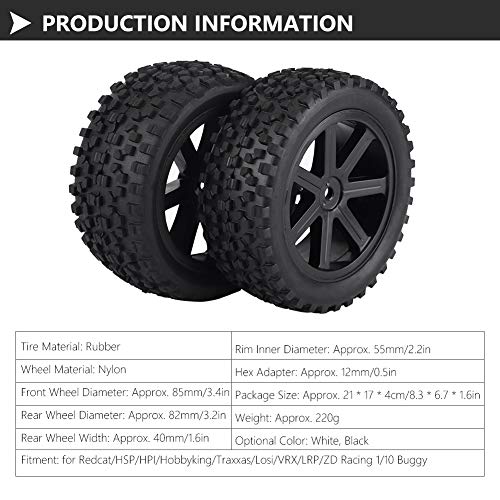 VGEBY1 4pcs RC Racing Tyre, 1/10 RC Tire Wheel Tire Rubber Tire para ZD Racing Buggy Car(Negro)