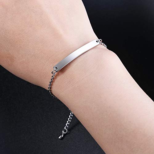 VIBOOS Pulsera Personalizada Grabado Nombres Personalizados para Mujeres Niñas Acero Inoxidable Enlace Ajustable En El Tobillo Regalos De Dama De Honor Pulseras del Mejor Amigo (Plateado Color)