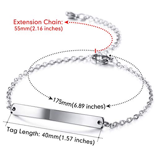 VIBOOS Pulsera Personalizada Grabado Nombres Personalizados para Mujeres Niñas Acero Inoxidable Enlace Ajustable En El Tobillo Regalos De Dama De Honor Pulseras del Mejor Amigo (Plateado Color)