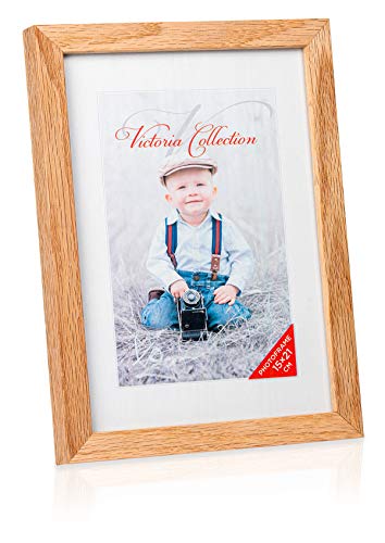 Victoria Collection Solid Oak Photo Frame - Classic Wooden Picture Frame for 6x8,5 (15x21 cm) Photos | Free Standing Photoframe Suitable for Desk & Wall | Portrait & Landscape