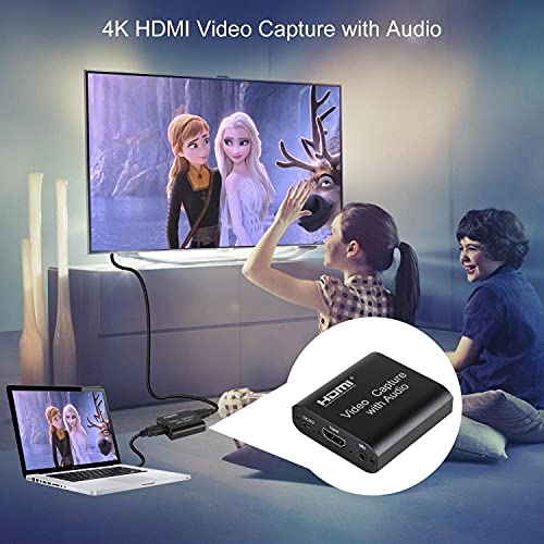 Video Capture HDMI con Micrófono,Tarjeta de Capturadora de Audio USB2.0 4K HD 1080p 60 fps,Convertidor y Grabador de Video para Transmisión en vivo para PS,Xbox, DSLR,Action Cam
